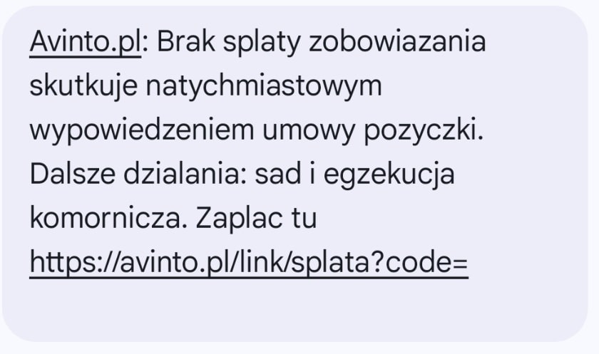 Wezwanie do zapłaty z firmy Avinto - firmy udzielającej chwilówek