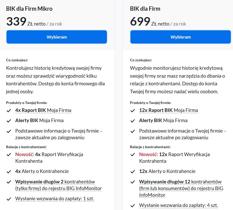 Raport BIK dla firm cena