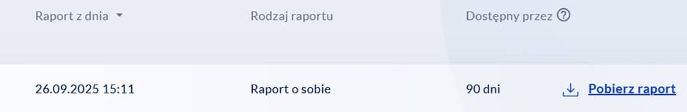 Miejsce na stronie BIG Infomonitor w którym pobiera się raport o sobie
