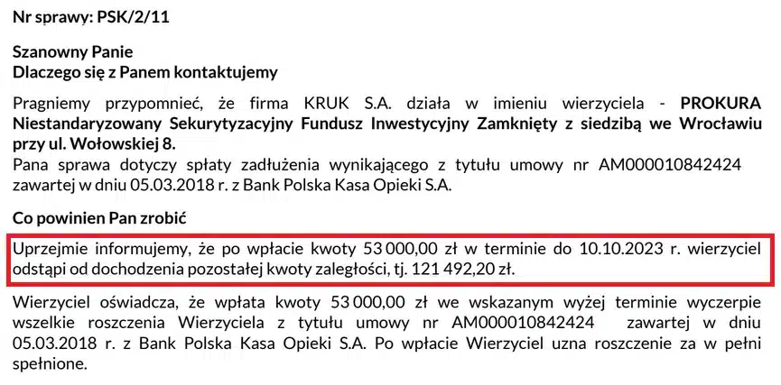 kruk umorzenie 70.png | Masz dług w Kruk i myślisz, że musisz spłacić 100% kwoty, która na nim widnieje? To najczęstszy i najdroższy błąd, jaki popełniają dłużnicy. Prawda jest taka, że w momencie, gdy Twój dług został sprzedany, otworzyła się przed Tobą niepowtarzalna szansa na jego znaczną redukcję.