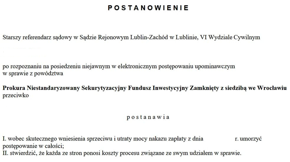 prokura raven epu umorzenie postepowania po sprzeciwie | List polecony z sądu. W środku dokumenty z sygnaturą akt i nazwami, które mrożą krew w żyłach: "Nakaz zapłaty w postępowaniu upominawczym", "Pozew Prokura Niestandaryzowany Fundusz Wierzytelności Fundusz Inwestycyjny Zamknięty.".