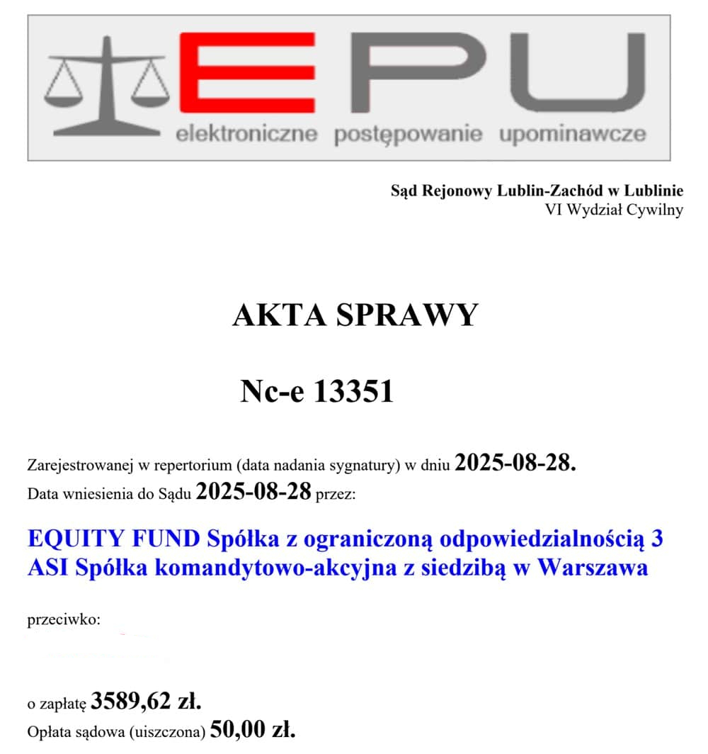 Akta sprawy EPU - okładka tytułowa