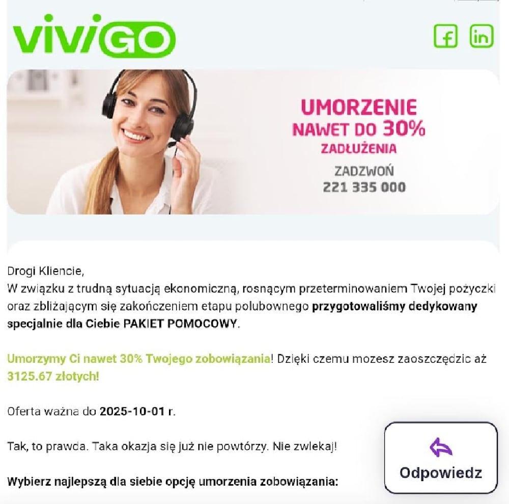 Vivigo pożyczki - panel klienta i kontakt z działem windykacji Soonly Finance