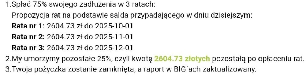 Propozycja ugody w Vivigo - rozłożenie spłaty chwilówki na 4 raty w panelu klienta