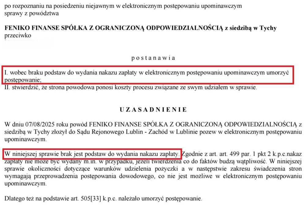 Brak podstaw do wydania nakazu zapłaty - tak kończą się niektóre sprawy w EPU.