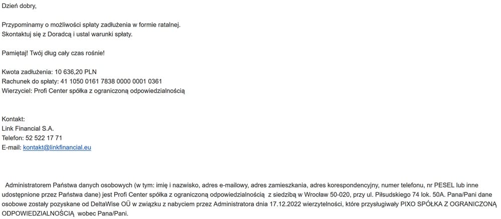 profi center wezwanie | Jeden dług, a wiele firm. W nagłówku: "Link Financial S.A.". W treści mowa o długu kupionym przez "Smart AI" albo "Smart Lease". A w internecie czytasz o firmie "Obligo". Masz mętlik w głowie? Być może o to właśnie im chodzi.