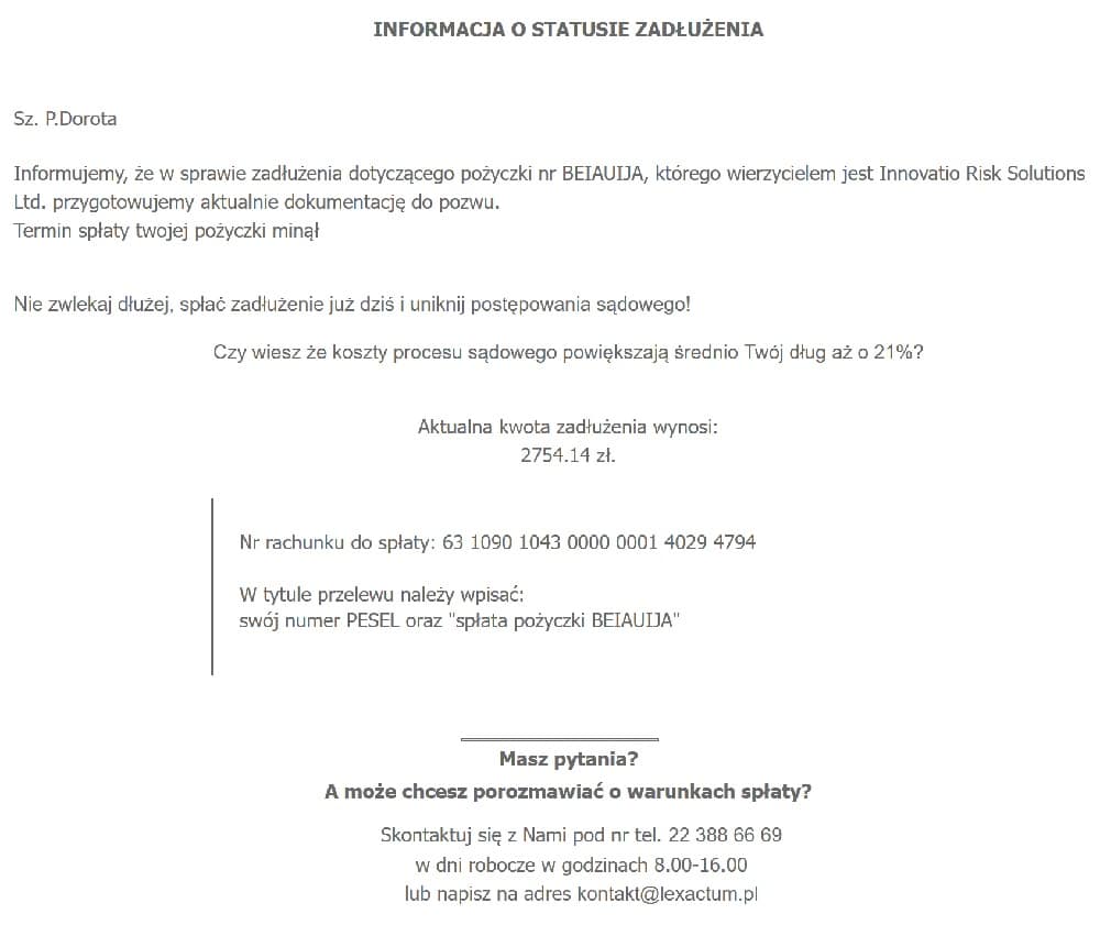 avafin wezwanie do zaplaty innovatio risk solutions | W lutym 2024 roku Lendon.pl przeszedł rebranding na Avafin. Nowa nazwa, nowe logo, nowa strona. Ale stary, sprawdzony mechanizm: szybka pożyczka na 30 dni, refinansowanie, a gdy przestaniesz płacić – zaczynają się schody. Tylko że te schody nie prowadzą tam, gdzie Ci mówią.