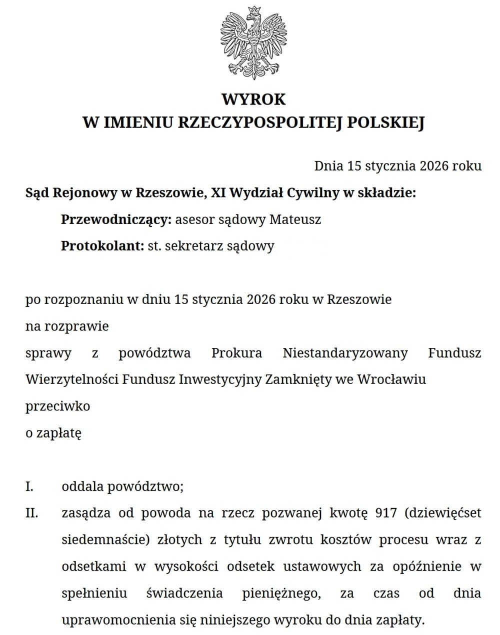 Wyrok sądu oddalający powództwo KRUK w sprawie refinansowanej pożyczki Extraportfel – przykład wyroku korzystnego dla dłużnika z powodu nielegalnego refinansowania